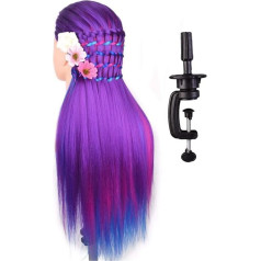 24 Inch Mannequin-Kopf, Trainingskopf für Friseure, Friseursalon Haarschneide Übungskopf, 100% Synthetisches Haar, mit Tisch-Schraubstock (Farbe: Lila)