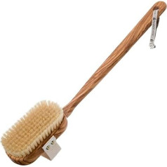 Hydréa London Olive Wood Bath and Body Brush with Natural Bristles, Removable Long Handle, Exfoliating Dead Skin + Lymphatic Drainage for Radiant Skin
