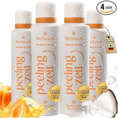 MeDusch Shower Scrub Shower Foam Exfoliating Time (200 ml) Apricot and Coconut with Mild Fruit and Lactic Acid (AHA, BHA) in Practical Set of 4 (Unisex) Body Scrub, AHA BHA Peeling (4)