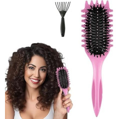 Curl Defining Brush, Boar Bristle, Curly Hair Brush for Detangling, Combing, Shaping and Defining Curls, Curling Brush for Men and Women, Less Pulling, Reduces Pulling and Curling