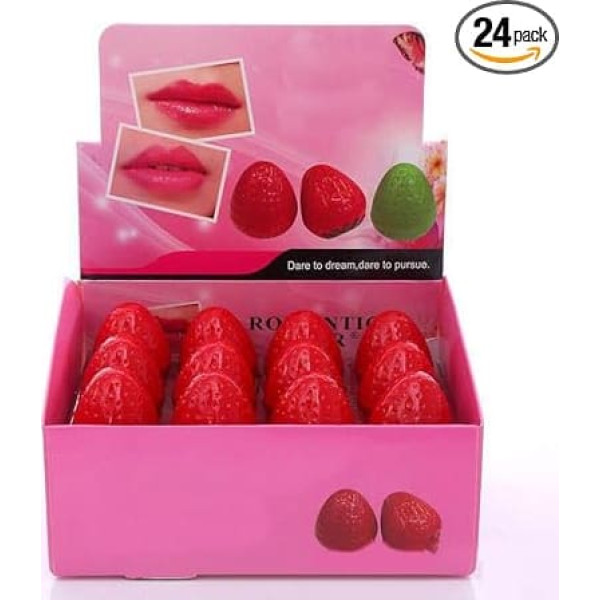 Strawberry Lip Balm, Lip Balm Gift Set, 24 Pieces Lip Balm in Strawberry Shape, Moisturising Plant Extracts, Packed in a Box, Lip Butter for Women and Girls Make Up