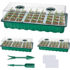 Rinobels Small Greenhouse Set, 3 Pieces, 108 Cells, Mini Greenhouse Propagator with Lid for Plant Seedlings, Propagation Tray with Lid and Ventilation for Indoor Plants