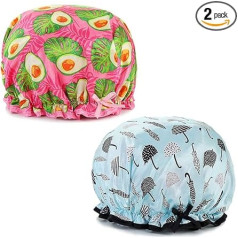 Tweal Women's Shower Cap, 2 Pieces Shower Caps, Waterproof Shower Cap, Double Layer for Main Use, Bathroom, Spa (Avocado + Umbrella)