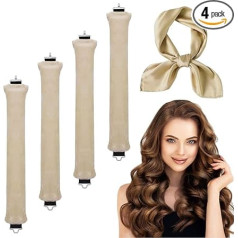 Pack of 4 Overnight Blowout Heatless Curls Band with Turban Curlers Overnight with Hooks Curls Without Heat Hair Curler Overnight Curls Heatless Blowout Hair Overnight (Champagne, 30 cm)