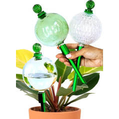 Plant Watering Globes for Indoor Plants with Self-Watering Metal Planter Insert - Premium XL Glass Balls, Hand Blown Balls - Automatic Planter Watering Gift Idea