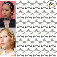 30 Pieces 1.22 inch Star Hair Clips Snap Closure Non-Slip Star Hair Accessories for Girls and Women 2000 Y2K Silver Metal Hair Clips