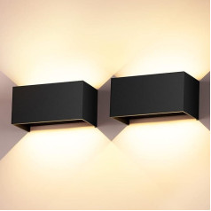 Cwycfw 24 W LED Wall Light Indoor/Outdoor Pack of 2 Wall Lamp Up and Down Adjustable Light Beam Black Wall Lights Warm White 3000 K Outdoor Wall Lights LED IP65 Waterproof