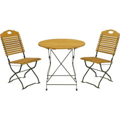 DEGAMO TÖLZ 3-Piece Folding Garden Set in Spa Garden Design, Green Steel, Oiled Robinia Wood, Foldable, Outdoor