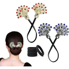 Pfauenförmiger Haar-Dutt-Maker, eleganter Frisur-Twist, Lazy Hair Curler, Dutt-Maker, Dutt-Maker for langes Haar, elegante Twist-Haarnadel, Haar-Accessoires for Frauen und Mädchen(Blue+Red)