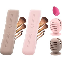 Hydream Make Up Brush Sponge Holder, Silicone Makeup Brush Sponge Protective Case Cosmetic Bag Portable Travel Brush Holder Bag with Magnetic Suction Stand Beauty Blender Sponge Holder 4 Pieces, Pink