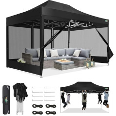 COBIZI Gazebo 3 x 4.5, Folding Gazebo 3 x 4.5 cm Waterproof Stable, Gazebo Foldable Anti-UV with Mesh Side Walls, Gazebo for Camping Events, Party Tent, Garden Tent with Carry Bag (3 x 4.5 m, Black)