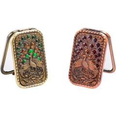 Warmtree Pack of 2 Vintage Makeup Mirrors, Metal, Portable, Foldable, Peacock Cosmetic Mirror, Double-Sided, Compact Cosmetic Mirror, Travel Mirror (Set A)