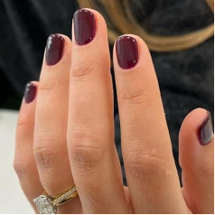DMQ Short False Nails with Glue Wine Red Square Press On Elegant Red Nail Tips Full Cover Stick on Nails for Women Girls Dark Red Short 24