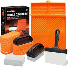 Grill Cleaning Kit for Blackstone Grill Accessories, 18 Pieces Flat Top Grill Cleaner Set with Grill Stone, Grill Scraper, Scouring Pads, Silicone Spatula Mat (18, Orange)