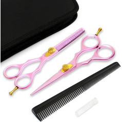 YNR Professional Hairdressing Scissors Set (5.5 Inch) Hair Cutting Scissors & Thinning Scissors Comb with Case Pink - Perfect for Men, Women, Children and Adults