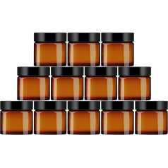 12 Pieces 60g Amber Glass Jars Empty Cosmetic Containers with Inner Liner Round Airtight with Lids for Slime, Beauty Products, Cosmetics, Lotion, Powder, Ointments and Mini Candles