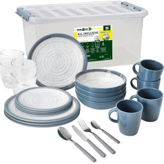 BRUNNER: Melamine Crockery Camping Crockery (Antislip), 4 People (36 Pieces), Tuscany All Inclusive, Barbecue and Picnic