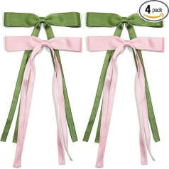 Women Hair Clips Tassel Long Tail Bow Solid Accessories Hair Clips Claw Bow (Pink, Green)