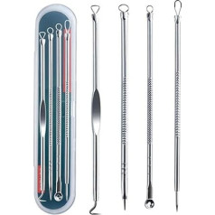 Blackhead Remover, Pimple Push Button Tool Set, 4 Pieces, Silver, Acne, Comedones, Zit, Blackheads, Stainless Steel, White Head Removal Tool Set