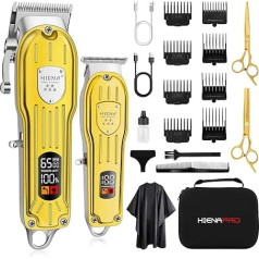 HIENA PRO Professional Hair Clipper Set for Men, Rechargeable Hair Trimmer, T-Blade Trimmer for Hair, Adjustable Hair Clipper for Men with Intelligent LCD Display (Gold)