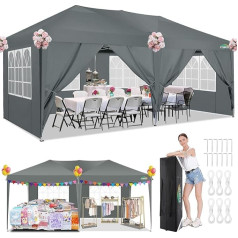 COBIZI 3 x 6 Gazebo, Waterproof Folding Tent with 6 Side Panels, Outdoor Stable Folding Gazebo with 50+ UV Protection, Pop-Up Garden Party Tent for Outdoors, Wedding, Market (3 x 6 m, Grey)