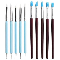 10 Pieces Silicone Nail Art Sculpture Pens with Double Tip, Nail Art Tool Set with Wooden Handle, Nail Art Brush, Nail Tools for Nail Art, Painting, DIY Decoration Tool and