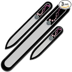Set of 3 Glass Nail Files Set Of Hand Decorated with Swarovski Elements – Supplied in a black velvet sleeve | Real Toughened Glass from the Czech Republic – Lifetime Warranty