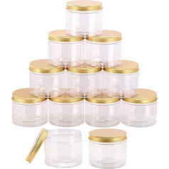 Tecbeauty 12 Pack 280ml Clear Plastic Slime Jars with Lids Refillable Empty Round Container for Cosmetic Lotion Gold