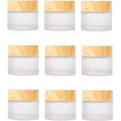 Healthcom 10pcs 10g/10ml Glasses Frosted Glass Cosmetic Cream Glass Bottle with Wood Grain Lid Empty Cosmetic Containers Refillable Glass Face Cream Pot for Makeup Lip Balm Eyeshadow, Frosted