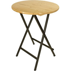 DEGAMO Zurich Bar Table 78 cm Round Steel Frame Grey + Wooden Top Clear Varnished Foldable