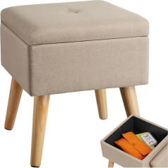 Tectake 800838 Stool with Storage Space, Maximum Load 300 kg, Padded Seat, Removable Lid, Practical Storage Compartment, Wooden Legs, Stool in Linen Look (Sand)