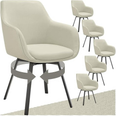 Tectake ® Greige Set of 6 Swivel Dining Room Chairs with Armrest, Kitchen Chairs, Dining Room Chairs, Swivel Chairs for Dining Lounge, Dining Table, Dressing Table, Armrest, Dining Room Furniture