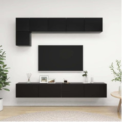 Homgoday TV-Möbel-Set, 5-teilig, schwarz, aus Spanplatte, TV-Schrank, niedriger Schrank für TV, Couchtisch, Wohnzimmer, TV-Halterung für Wohnzimmer