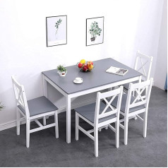 Dlandhome Dining Table with 4 Chairs 5 Piece Kitchen Furniture Set Pine Wood Grey White