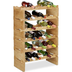 Relaxdays Stackable Wine Rack, Bamboo Bottle Holder for 36 Bottles of Wine, Expandable Wine Stand with 6 Levels, Natural