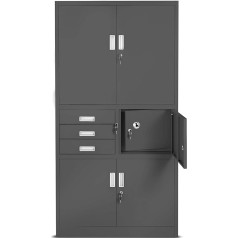 Jan Nowak Filing Cabinet, Office Cabinet, Metal Cabinet with Safe, 3 Drawers, Height-Adjustable Shelves, Secret Compartment, Powder Coated, for Office, Archives, 185 cm x 90 cm x 40 cm, Anthracite