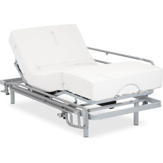 Gerialife - Electrically Adjustable Slatted Frame | Orthopaedic Mattress 20 cm Visco Tencel (90 x 190 cm, Wireless Control + Railing)