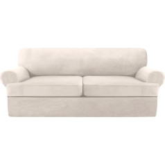 ‎Gamukai Velvet T Pillow Cover 3 Pieces Couch Cover Furniture Protector Stretch T Pillow Sofa Slipcover for 2 Pillow Couch with 2 Individual T Pillow Covers (Ivory, Loveseat XL)