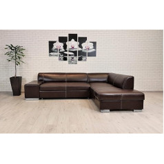 Quattro Meble London II Corner Sofa 275 x 200 cm Dark Brown Genuine Leather with Decorative Stitching Sofa Couch with Sleep Function Real Leather Corner Couch