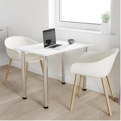 Akke Dining Room Table with Chrome Legs, Dining Table, Kitchen Table, Office Table, White, 100 x 60 cm