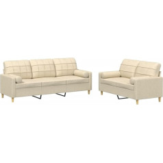 Vidaxl Sofa Set 2-Piece Armchair Couch with Cushion, Sofa Living Room Sofa with Armrests, Couch Set, Designer Sofa, Seating Furniture, Upholstered Furniture, Cream Fabric