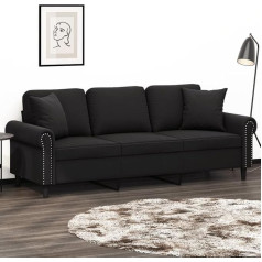 Mengtu 3-Seater Sofa with Decorative Cushion Sofa Couch Lounge Sofa Upholstered Sofa Relax Sofa Guest Sofa Double Sofa for Living Room Bedroom Guest Room Black 180 cm Velvet