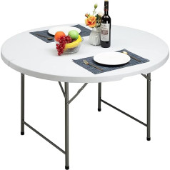 Hollyhome Folding Camping Table 122 cm Folding Table Kitchen Folding Table Round Table Foldable Portable Garden Table Balcony Table Folding Dining Table for BBQ Catering Party White