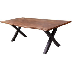 Invicta Interior riess-Ambiente.de Amazonas Solid Tree Edge Dining Table, 220 cm, Brown Sheesham with X-Frame, Wooden Table, Conference Table