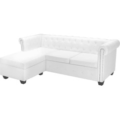 Willood Chesterfield L-Shape Corner Sofa with Sleep Function Faux Leather White