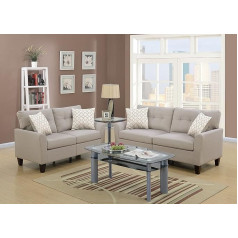 2 Piece Poly Fiber Sofa Set with 72 x 32 Inch Sofa and 58 x 32 Inch Loveseat, Accent Cushion and Wooden Legs, Living Room Couch Furniture Set with Buttoned Backrest, Anthracite (Beige)