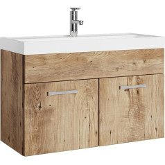 Badplaats B.v. Paso 01 Bathroom Furniture Set, 80 cm, Oak Chestnut, Base Cabinet, Washbasin, Washstand
