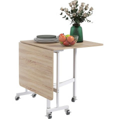 Homcom Dining Table, Folding Kitchen Table with Wheels, Steel Legs, Folding Table for 4-6 People, Dining Room Table for Small Spaces, Kitchen, Dining Room, 120 x 80 x 73 cm, Oak