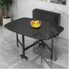 Generisch Drop Leaf Dining Table with Moving Wheels Space Saving Kitchen Folding Table Rectangular Wooden Table Round Edges Black 120 x 70 cm