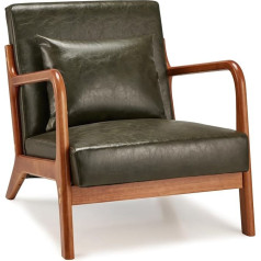 Yodolla Armchair, Accent Chairs, Cocktail Chair for Living Room, Lounge Chair, Reading Chair with Wooden Armrest, Armchair, Accent Chairs, PU Leather, Green, 65 x 75 x 73 cm
